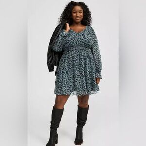 Torrid, Blue Floral , Tiered, Chiffon Dress.  NWT! Size 00, 10, M/L.